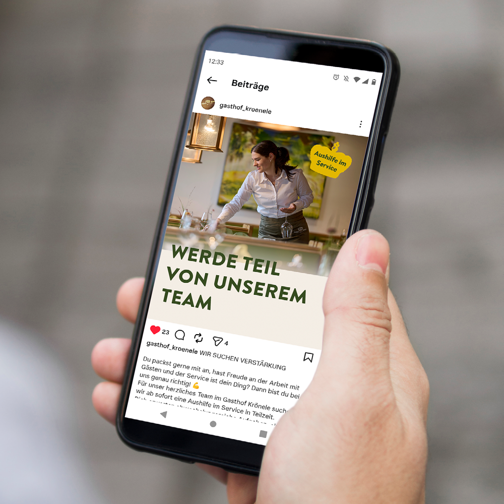 Gasthof Krönele Social-Media-Post Mitarbeitersuche