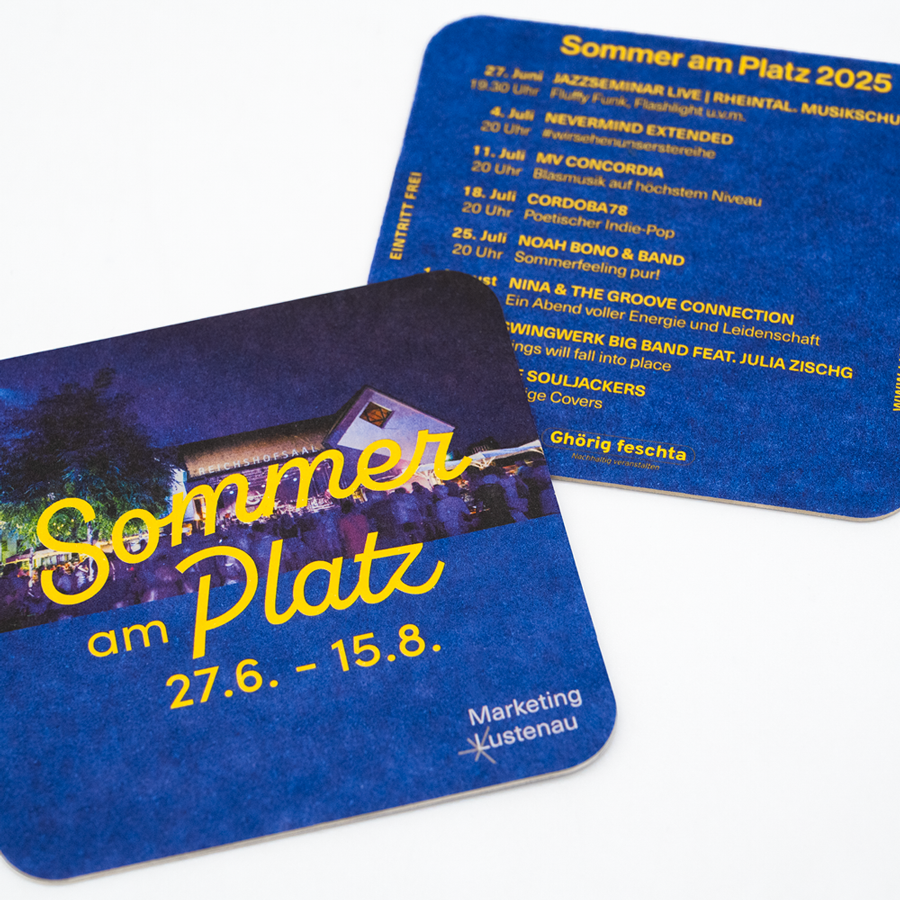 Sommer am Platz Bierdeckel blau und gelb