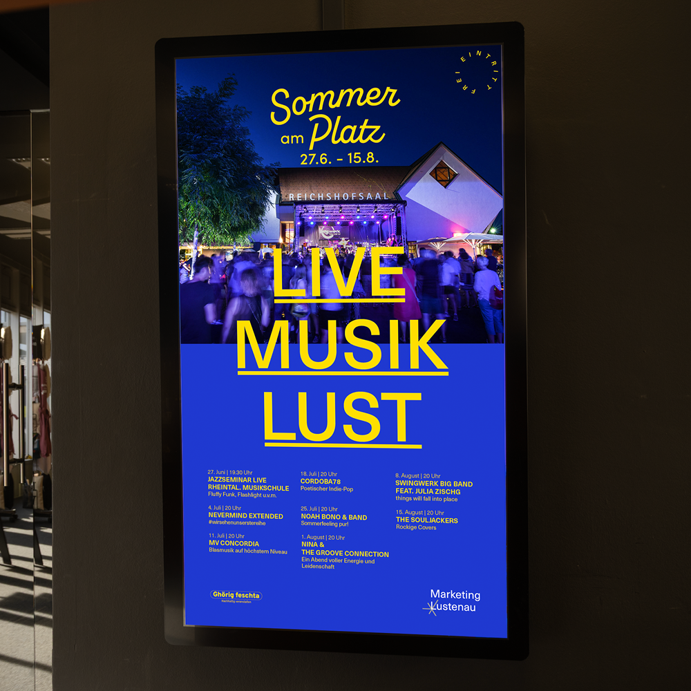 Sommer am Platz Botta-Screen blau und gelb