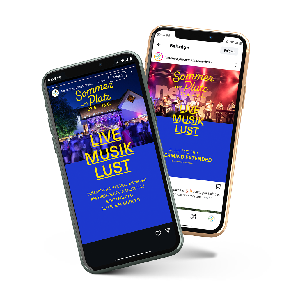 Sommer am Sommer am Platz Social Media blau und gelb