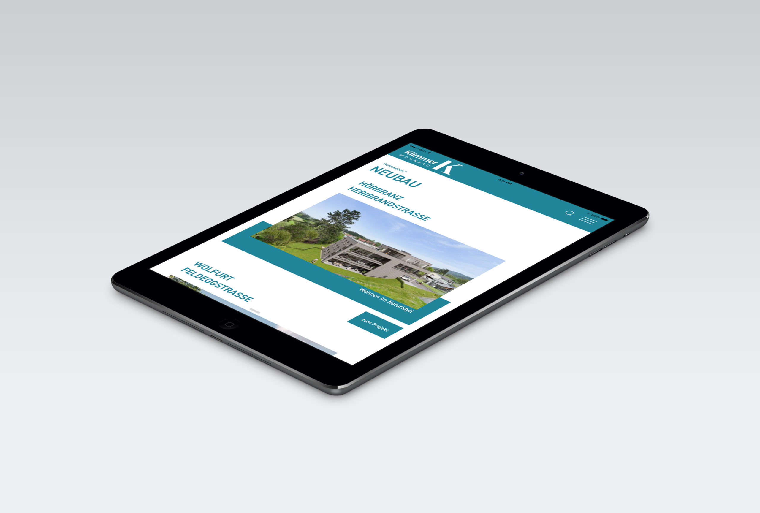 Klimmer Wohnbau Website Tablet-Ansicht