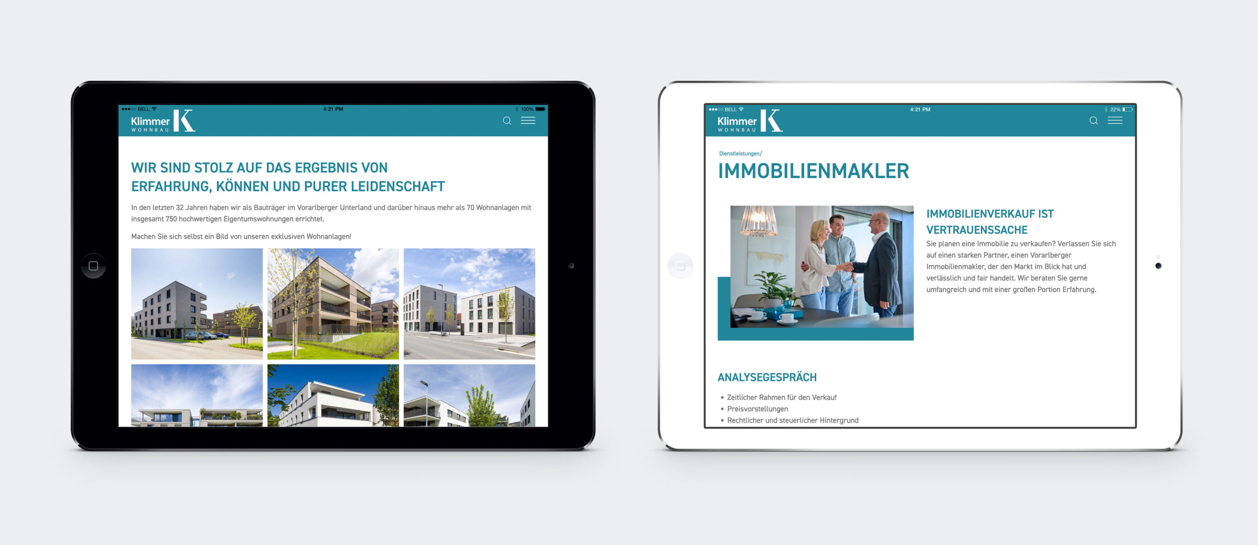 Klimmer Wohnbau Website Tablet-Ansicht